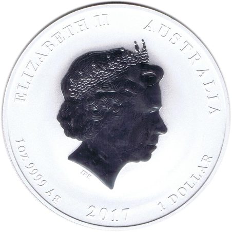 Moneda onza de plata 1$ Australia Lunar Gallo 2017. Color