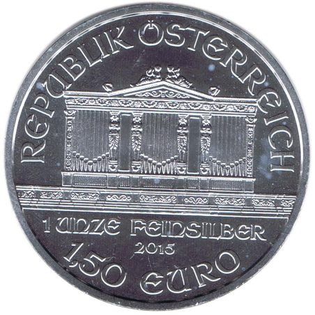 Moneda onza de plata 1,5 euros Austria Filarmonica 2015. Color