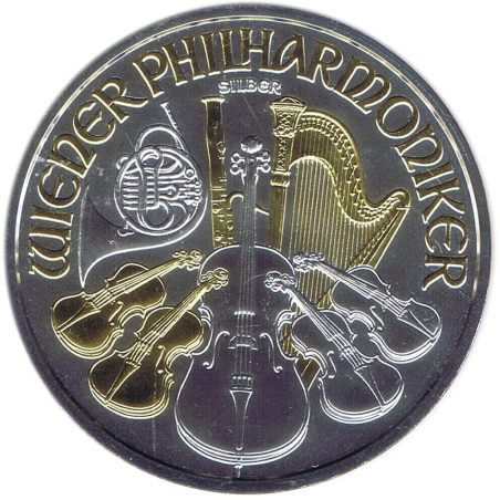 Moneda onza de plata 1,5 euros Austria Filarmonica 2017. Con oro.  - 1
