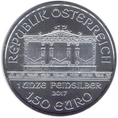 Moneda onza de plata 1,5 euros Austria Filarmonica 2017. Con oro.