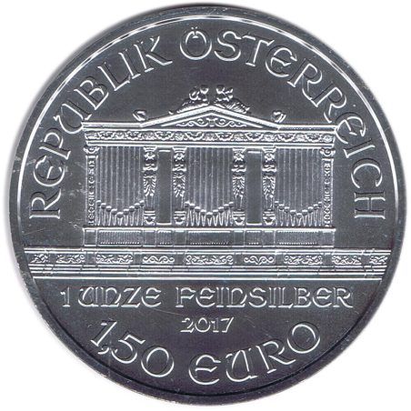 Moneda onza de plata 1,5 euros Austria Filarmonica 2017. Con oro.