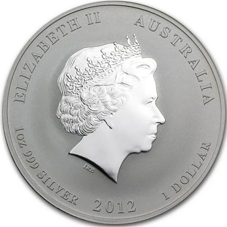 Moneda onza de plata 1$ Australia Lunar Dragón 2012. Color.