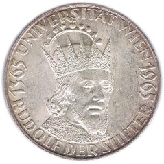 Moneda de plata 50 schillings Austria 1965 Universidad Viena.  - 1