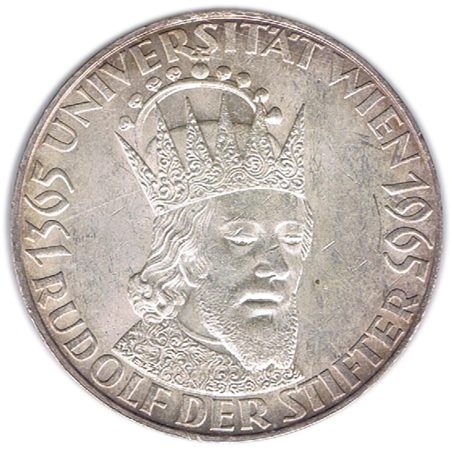 Moneda de plata 50 schillings Austria 1965 Universidad Viena.  - 1