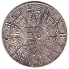 Moneda de plata 50 schillings Austria 1965 Universidad Viena.