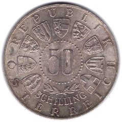 Moneda de plata 50 schilling Austria 1963 600 Años Tirol.