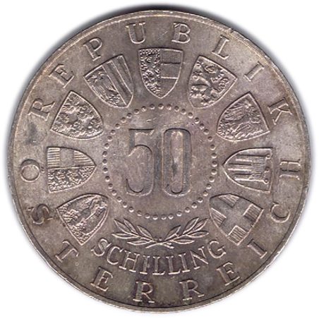 Moneda de plata 50 schilling Austria 1963 600 Años Tirol.