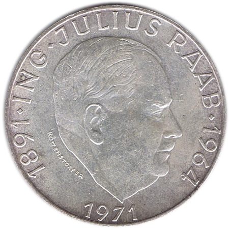 Moneda de plata 50 schilling Austria 1971 Julius Raab.  - 1