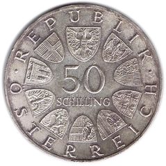 Moneda de plata 50 schilling Austria 1971 Julius Raab.