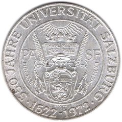 Moneda de plata 50 schilling Austria 1972 Universidad Salzburgo.  - 1