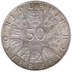 Moneda de plata 50 schilling Austria 1972 Universidad Salzburgo.