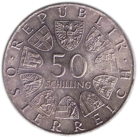 Moneda de plata 50 schilling Austria 1973 Thedor Koerner.
