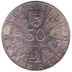 Moneda de plata 50 schilling Austria 1973 Casa Bummerl.
