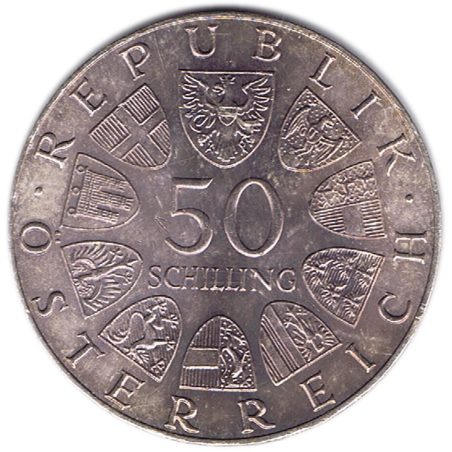 Moneda de plata 50 schilling Austria 1973 Casa Bummerl.