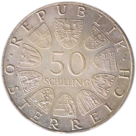 Moneda de plata 50 schilling Austria 1974 Exposición Jardines.