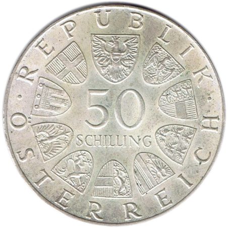 Moneda de plata 50 schilling Austria 1974 Radiodifusión.