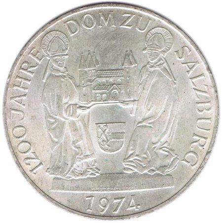 Moneda de plata 50 schilling Austria 1974 Catedral de Salzburgo.  - 1