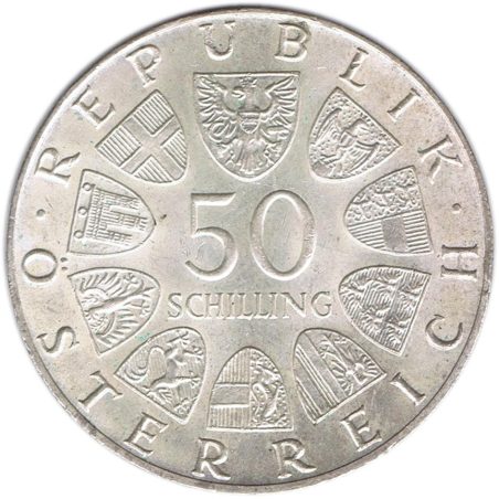 Moneda de plata 50 schilling Austria 1974 Catedral de Salzburgo.