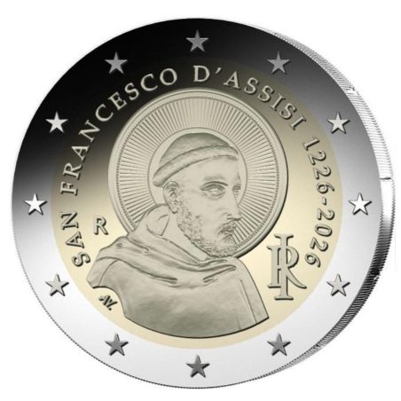 moneda conmemorativa 2 euros Italia 2026 San Francisco de Asís  - 1