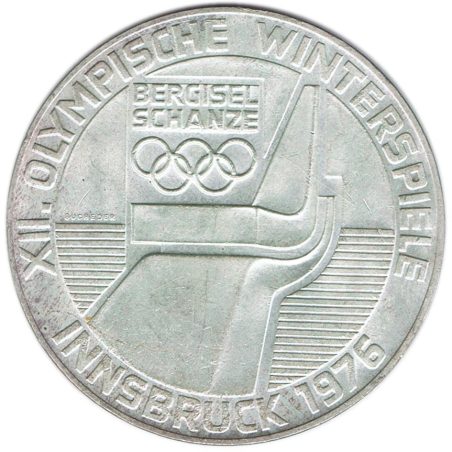 Moneda de plata 100 schilling Austria 1976 Salto Sky Innsbruck.  - 1