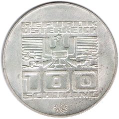 Moneda de plata 100 schilling Austria 1976 Salto Sky Innsbruck.