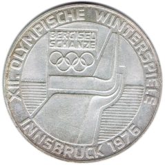 Moneda de plata 100 schilling Austria 1976 Salto Sky Innsbruck.  - 1