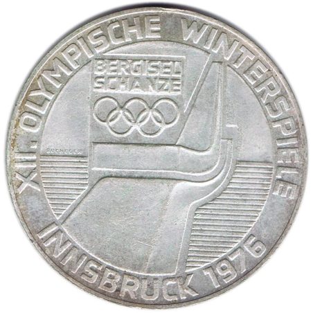 Moneda de plata 100 schilling Austria 1976 Salto Sky Innsbruck.  - 1