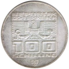 Moneda de plata 100 schilling Austria 1976 Salto Sky Innsbruck.