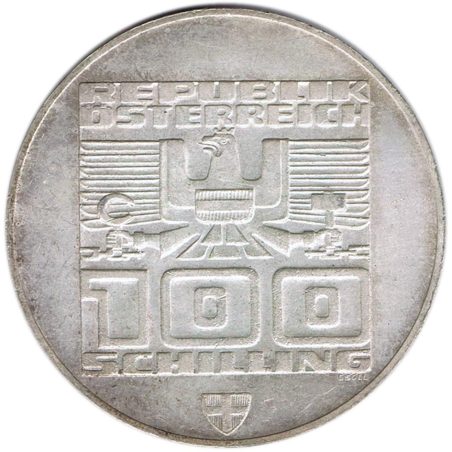 Moneda de plata 100 schilling Austria 1976 Salto Sky Innsbruck.