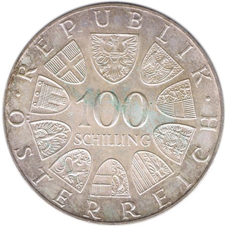 Moneda de plata 100 schilling Austria 1975 Johann Strauss.