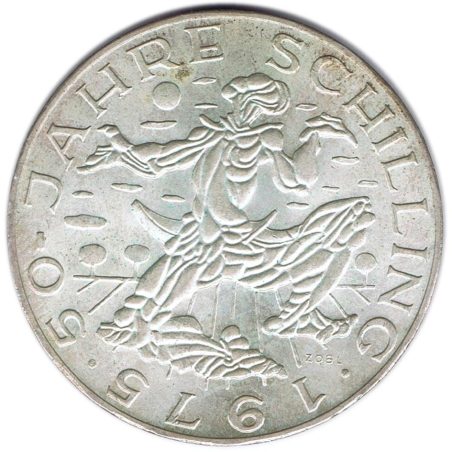 Moneda de plata 100 schilling Austria 1975 50 años Chelín.  - 1