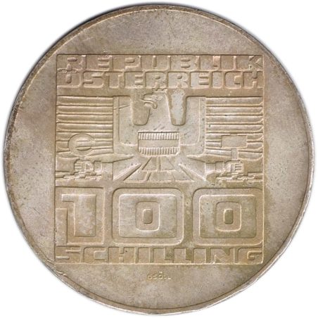 Moneda de plata 100 schilling Austria 1975 50 años Chelín.