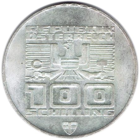 Moneda de plata 100 schilling Austria 1976 Esquiador en Innsbruck.