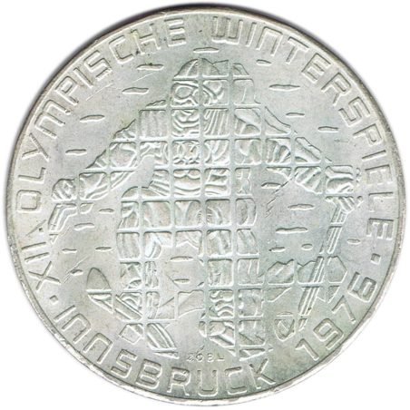 Moneda de plata 100 schilling Austria 1976 Esquiador en Innsbruck.  - 1