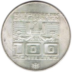Moneda de plata 100 schilling Austria 1976 Esquiador en Innsbruck.