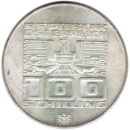 Moneda de plata 100 schilling Austria 1976 Esquiador en Innsbruck.