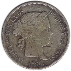 40 Céntimos de Escudo 1866 *66 Isabel II Madrid. Plata.  - 1