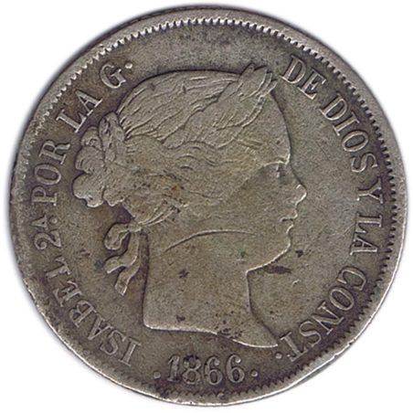 40 Céntimos de Escudo 1866 *66 Isabel II Madrid. Plata.  - 1