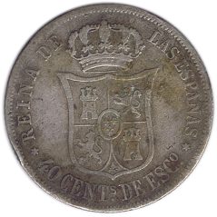 40 Céntimos de Escudo 1866 *66 Isabel II Madrid. Plata.