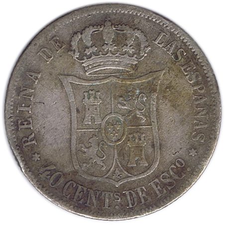 40 Céntimos de Escudo 1866 *66 Isabel II Madrid. Plata.