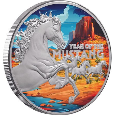 Moneda onza de plata 1$ Niue 2026 Serie Lunar Americana. Mustang.  - 1