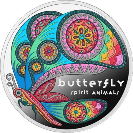 Moneda de plata 1$ Niue 2025 Spirit Animals. Mariposa.  - 1