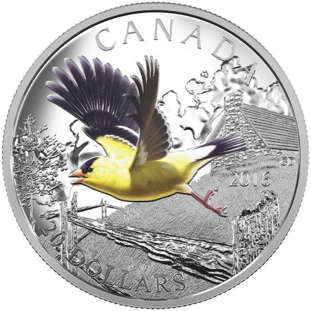 Moneda de plata 20$ Canadá 2016 Jilguero Americano.  - 1