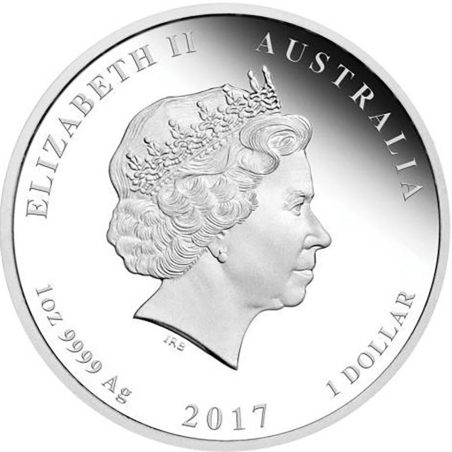 Moneda onza de plata Australia 1$ Dragón y Fénix 2017. Color