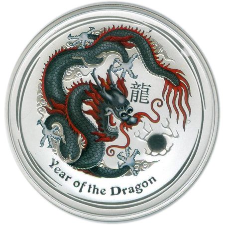 Moneda onza de plata 1$ Australia Lunar Dragón 2012. Color.  - 1