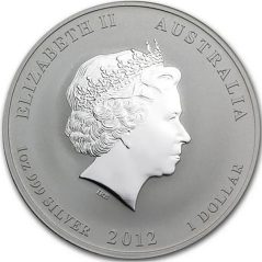 Moneda onza de plata 1$ Australia Lunar Dragón 2012. Dorado.