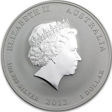 Moneda onza de plata 1$ Australia Lunar Dragón 2012. Dorado.