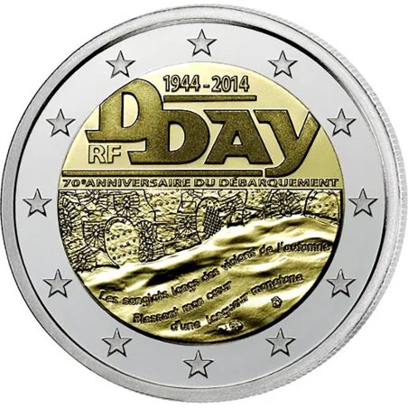 moneda conmemorativa 2 euros Francia 2014. Dia D. Proof