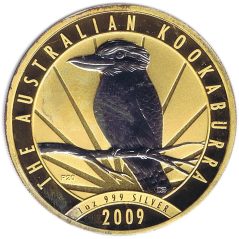 Moneda onza de plata 1$ Australia Kookaburra 2009. Dorada  - 1