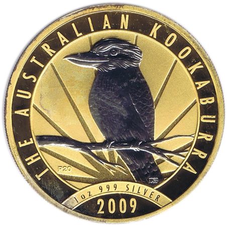 Moneda onza de plata 1$ Australia Kookaburra 2009. Dorada  - 1